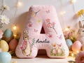 Custom Easter Letter Pillow,Personalized Bunny Floral Initial Cushion,Birthday Gifts,Kids Easter Gift