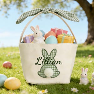 Canasta de Pascua personalizada para niños, canasta de conejito con nombre personalizado, canasta con nombre de bebé, canasta de búsqueda de huevos, primer regalo de Pascua para bebé