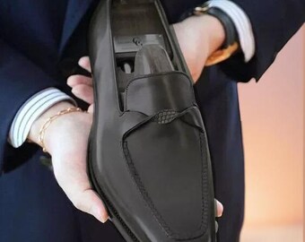 Zapatos Oxford de vestir formales sin cordones de cuero genuino hechos a mano para hombre, mocasines casuales