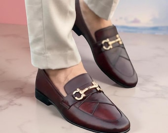 Mocasines marrones hechos a mano para hombre, zapatos formales sin cordones para hombre, mocasines para hombre