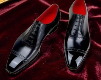 Christian Louboutin business Oxford red sole Formal Dress Shoe- Black Toe Cap Lace-Up