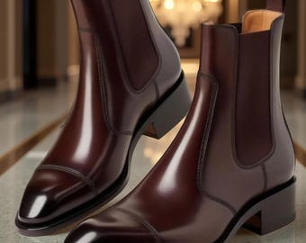 Handmade Leather Chelsea Boots: Men's Brown Oxford Dress Boots