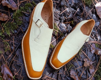 Handmade Two Tone Leather Monkstrap Shoes - Men's Dress Shoes