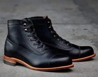 Handmade Men Black Real Leather Ankle Boot, Men's Leather Boot, Men's Boots 7-17