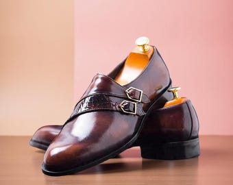 Handgefertigte Schuhe Herren, Handgefertigte Lederschuhe, Herren Kleid Doppel Monk Strap Schuhe