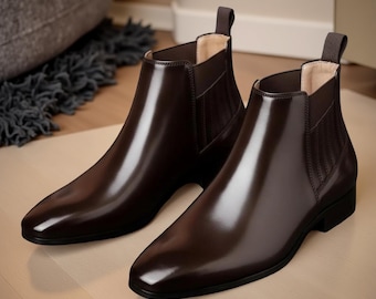 Handmade Brown Polished Leather Chelsea Boots for Men