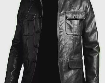 mens real leather jacket black soft sheep classic slim fit blazer coat uk