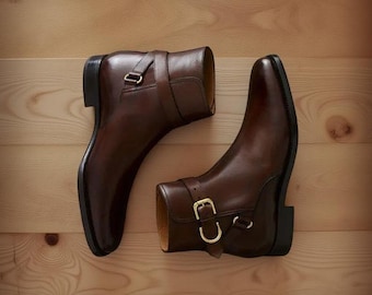 Bespoke men’s handmade brown leather ankle Jodhpur boot, men’s formal classic boot
