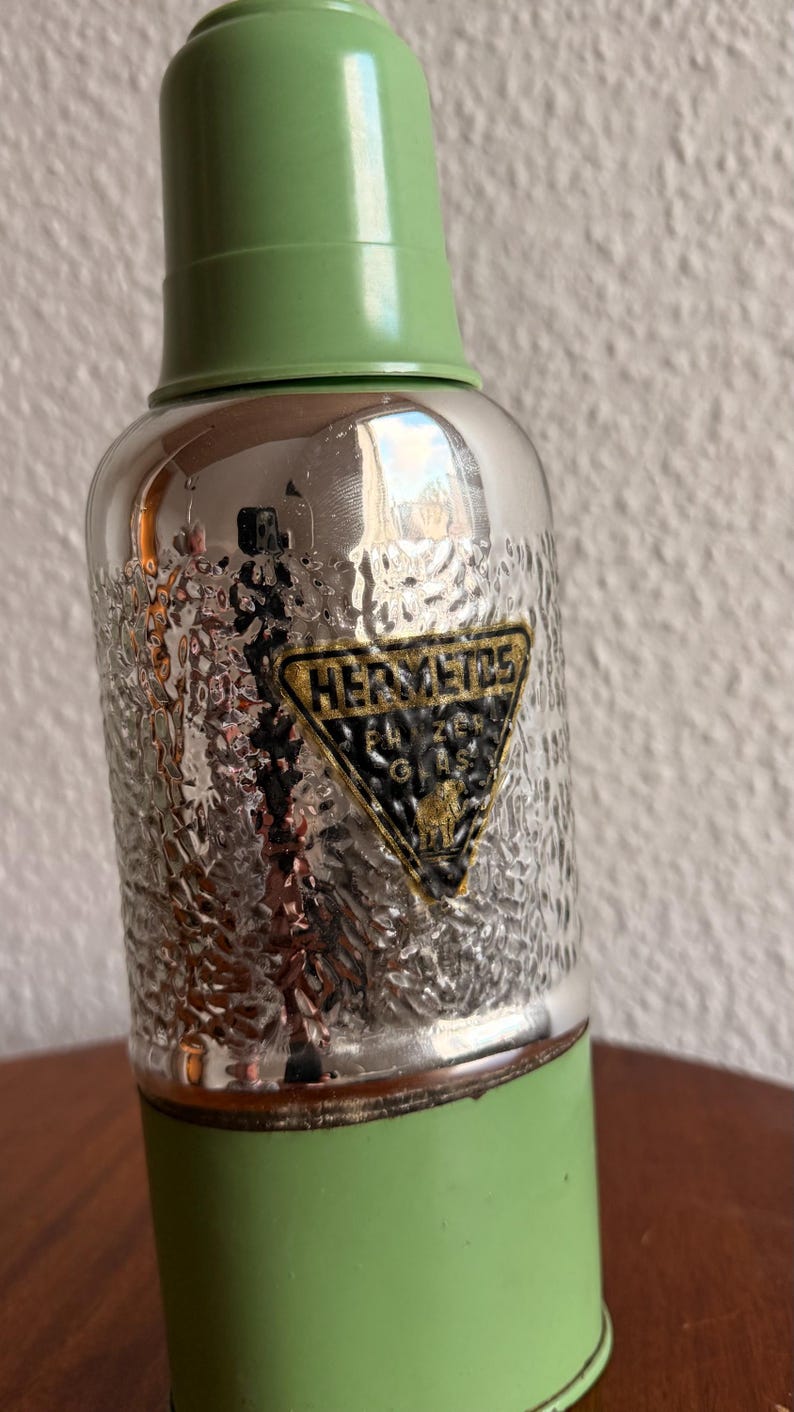 Vintage HERMETOS Thermos Flask: Bulletproof Glass, 1960s GDR / DDR very good stand image 2