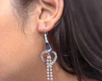 Rhodium Plated Silver Heart Drop Earrings | Sparkling Love Dangle Earrings for Women | Romantic Crystal Jewelry Gift for Anniversary