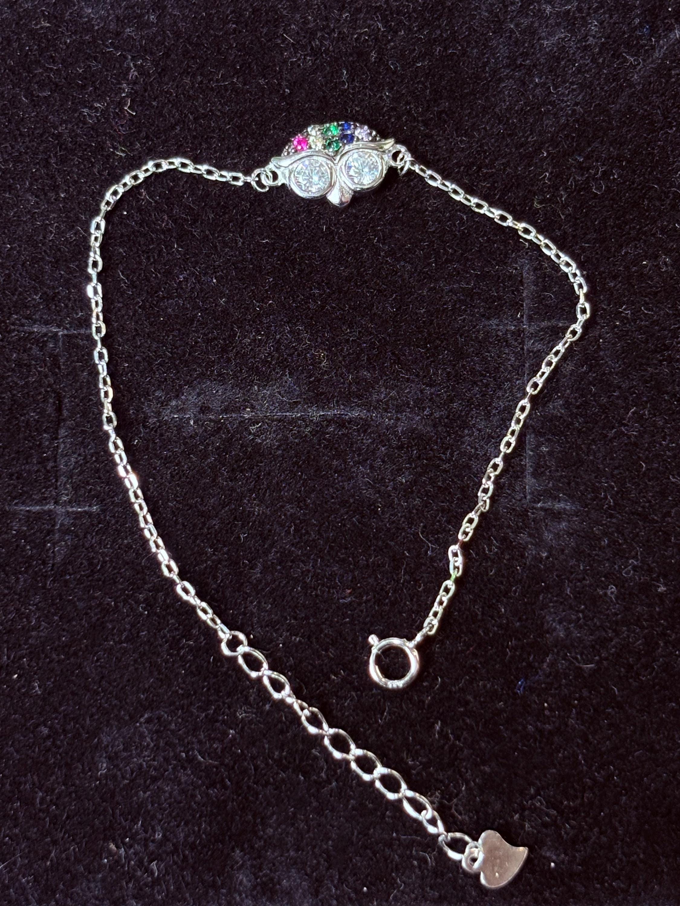 Delicate Owl Chain Bracelet for Women Girls | Lightweight 1.5gm Silver Tone Jewelry with Colorful St