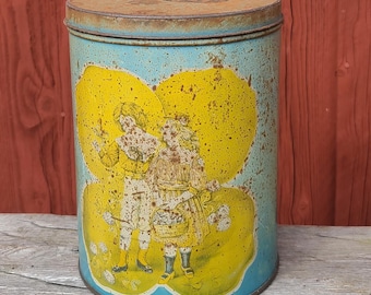 アンティークのスウェーデン製ブリキ缶 • PÅHLS マルメ 1910年代 • 珍しいキャンディ・クッキーボックス • リトグラフ広告 • スカンジナビアの民芸品 • シャビーシック • 素朴な農家風