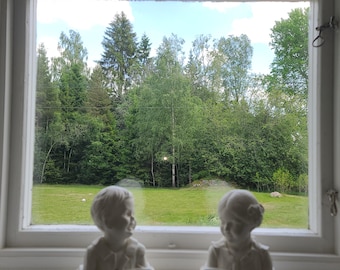 Pair of Vintage SIA Sweden Ceramic Children Busts Boy and Girl White Chalk Alabaster Style Statues Shabby Chic Cottagecore Decor 1980s