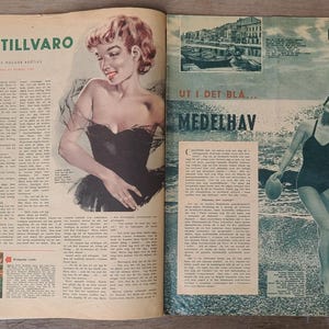 Revista sueca vintage de 1953, diarios familiares, tiras cómicas de Tintín, moda parisina, efímeros de mediados de siglo, artículos de colección de papel retro para diarios de papel. imagen 4