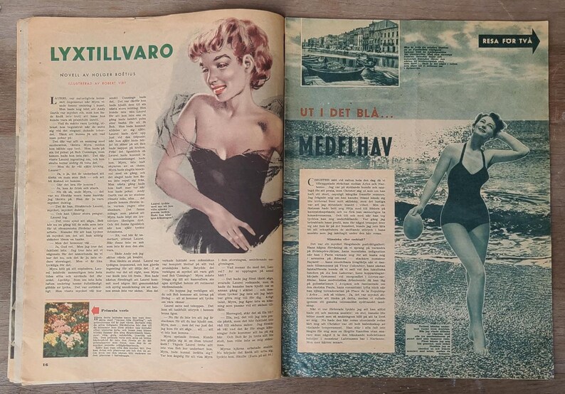 Revista sueca vintage de 1953, diarios familiares, tiras cómicas de Tintín, moda parisina, efímeros de mediados de siglo, artículos de colección de papel retro para diarios de papel. imagen 4