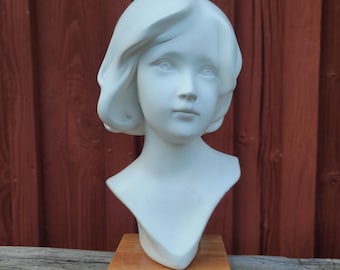 Original Swedish Vintage Bust "Påskliljan" • Shabby Chic Plaster Statue • Real Wood Base • Scandinavian Window Decor • Astri Taube Style
