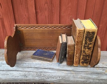 Antique Expandable Wooden Bookends ca. 1900, Swedish Folk Art Bookrack with Chip Carving, Royal Swedish Navy Military Memorabilia