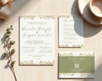 Pink Floral Wedding Invitation Suite | Elegant Canva Template (Digital Download)