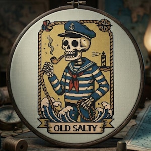 Sailor Jerry Skeleton Cross Stitch Pattern | Nautical Tattoo Art (PDF Pattern Keeper Compatible)