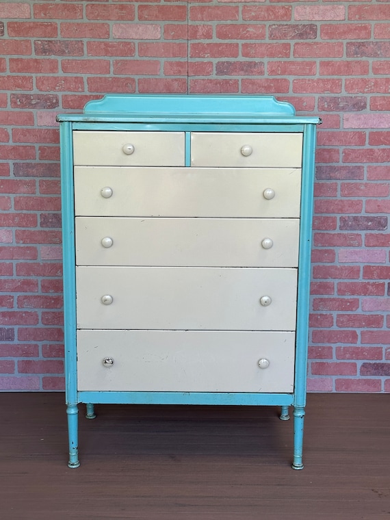 simmons metal dresser Vintage Simmons Steel Metal Dresser Furniture Industrial With Castor Wheels