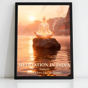 Yoga Meditation Print, Blush Gold Sunrise, Ganges River (Multiple Sizes) India