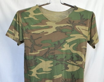 Vintage Sheer Thin Camouflage T Shirt Mens Small Unisex Womens Camo Tee Shirt 80s 90s Super Soft VTG