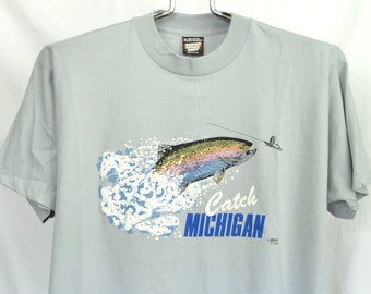 Vintage Gibeon Regenbogen Forelle T Shirt Herren Unisex Damen T Shirt 90er Jahre Angeln Fischer Angler Fliegenfischen Casting Steelhead VTG