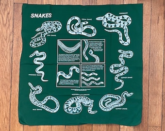 Vintage Snakes Bandana Green Thin Snake Hunting Fishing Handkerchief Neckwear Neck 1993 VTG