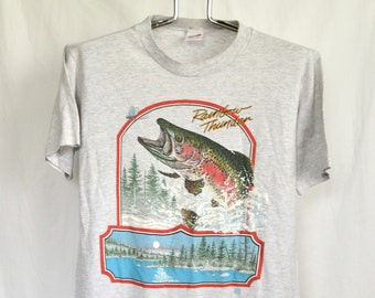 Vintage Rainbow Trout T Shirt Mens Medium Unisex Womens Thunder Tee Shirt 90s Fishing Fisherman Angling Angler Fly Fishing Casting