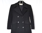 Black Wool Peacoat Womens Small Jacket Pea Coat Made In USA By Mackintosh Button Up