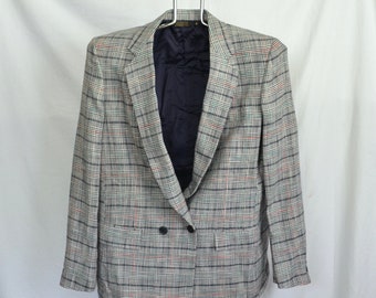 Vintage Plaid Striped Sports Coat Suit Jacket Womens Size 8 Unisex Sportscoat Blazer Union Made In USA Herringbone VTG