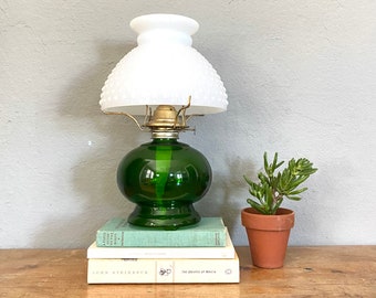 Vintage Green Milk Glass Oil Lamp MCM Modern Boho Light Hobnail Citronella Porch Patio Summer VTG