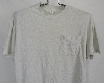 Vintage grijs effen zak T-shirt heren extra groot XL unisex dames gemaakt in de VS Fruit Of The Loom vervaagd grijs VTG