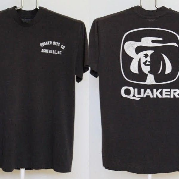 Vintage Quaker Oats Co. Asheville NC T Shirt Mens Medium Unisex Womens Tee Shirt 80s Black VTG Oatmeal