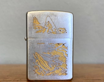 Vintage Trout Zippo Lighter Brown Brook Rainbow Cutthroat Fishing Fisherman Angling Angler Fly Fishing Casting VTG