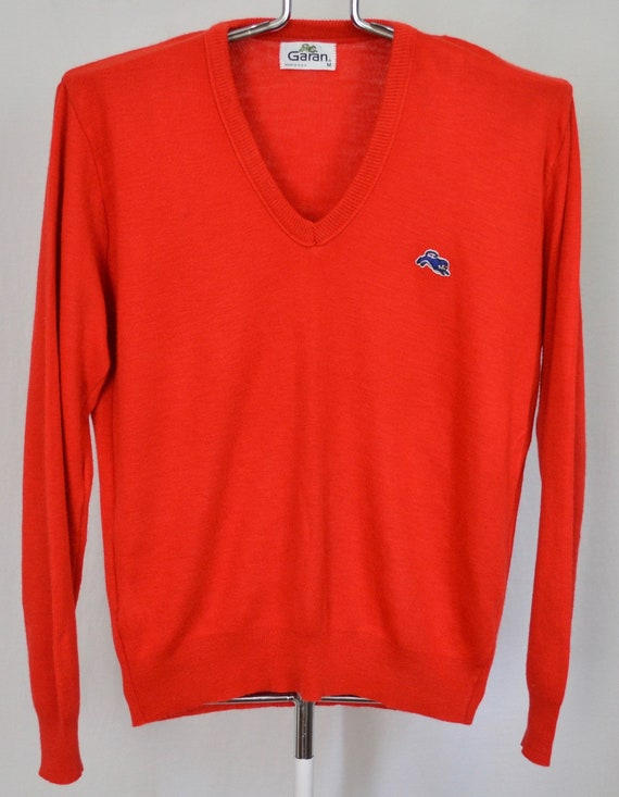 ONZA Vintage 70s Red V-Neck Sweater - Retro Striped Neckline