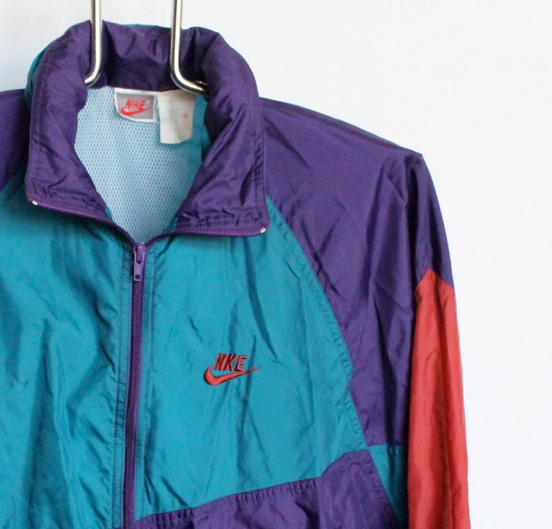 Vintage Nike Windbreaker Jacket Mens Large Turquoise Purple Etsy