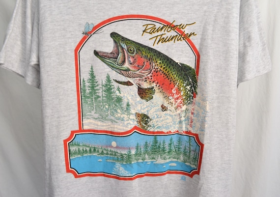 トップス Little River OUTFITTERS trout Print Tee Vintage Rainbow Trout T Shirt Mens Medium Unisex Womens