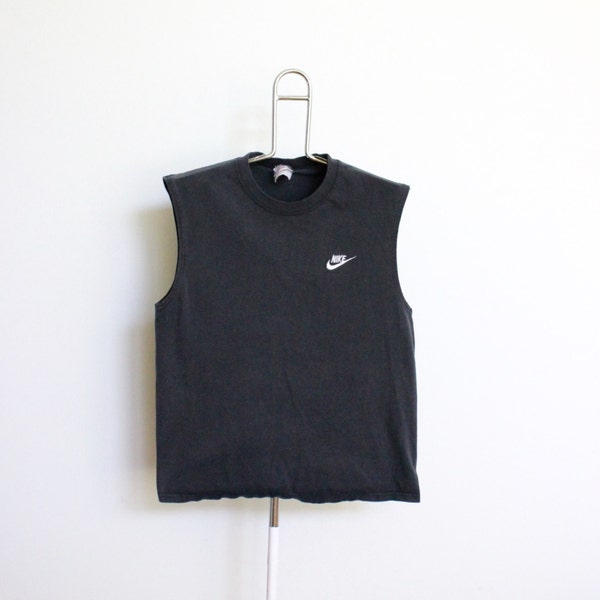 Black Nike Sleeveless T Shirt Mens Medium Unisex Womens 80s 90s Made In USA Vintage Plain Blank Muscle Tank Top