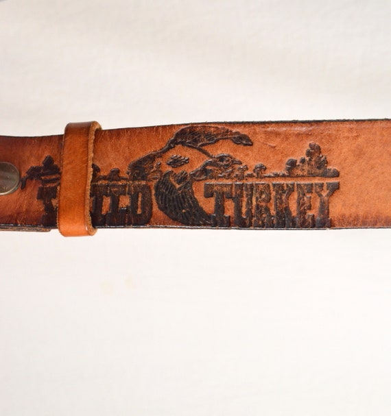 Vintage Wild Turkey Leather Belt Tooled Brown Lea… - image 3