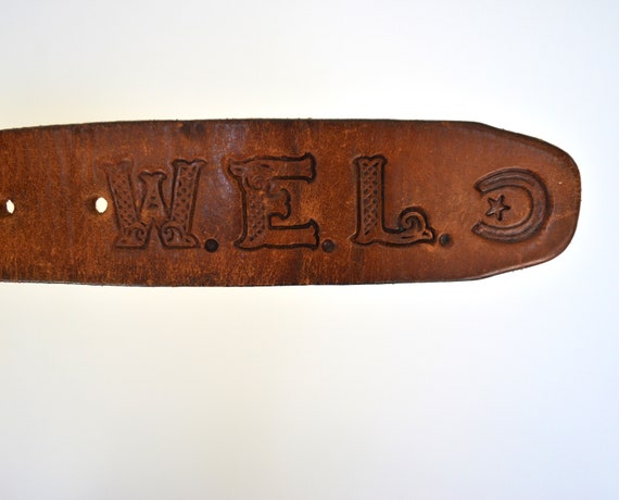 Vintage Wild Turkey Leather Belt Tooled Brown Lea… - image 7