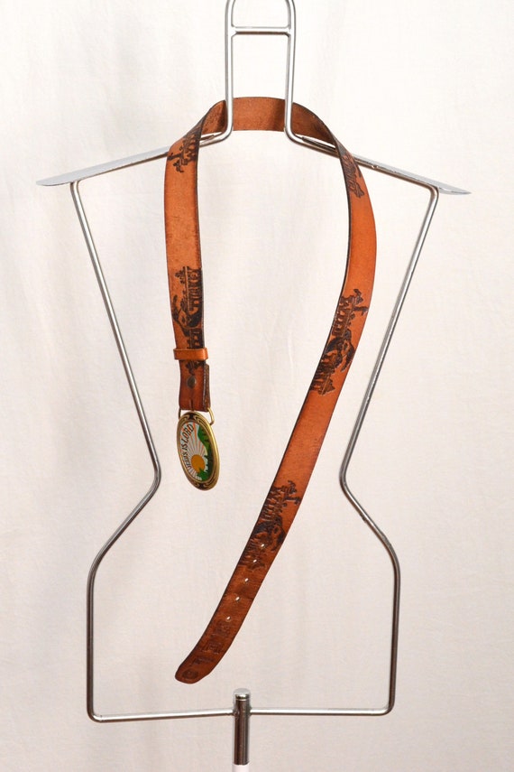 Vintage Wild Turkey Leather Belt Tooled Brown Lea… - image 2