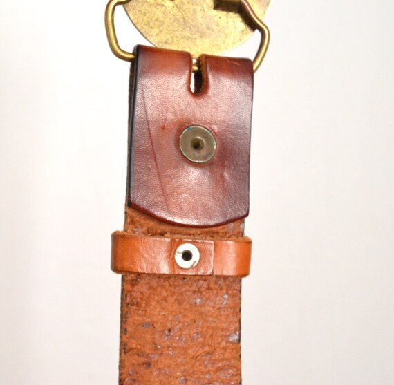 Vintage Wild Turkey Leather Belt Tooled Brown Lea… - image 6