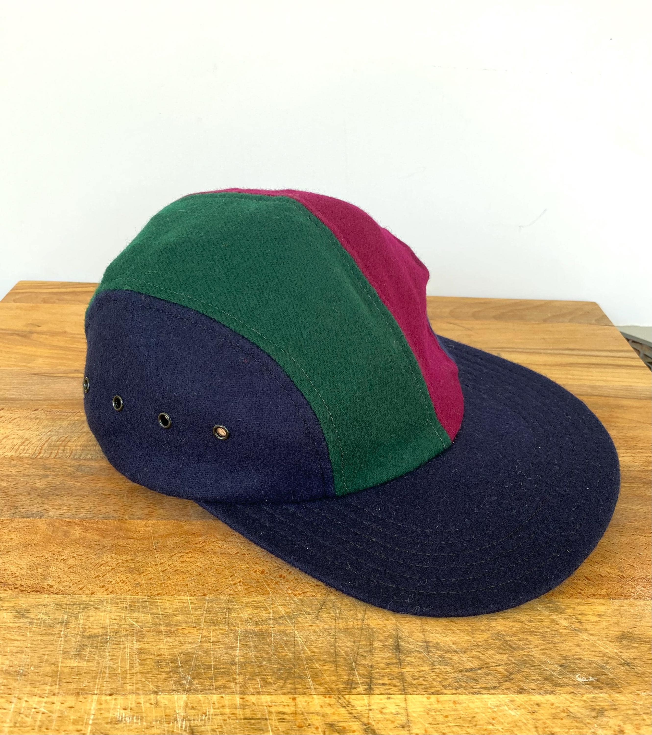 Vintage 90s Multi Color Block Wool Long Bill Baseball Hat Cap