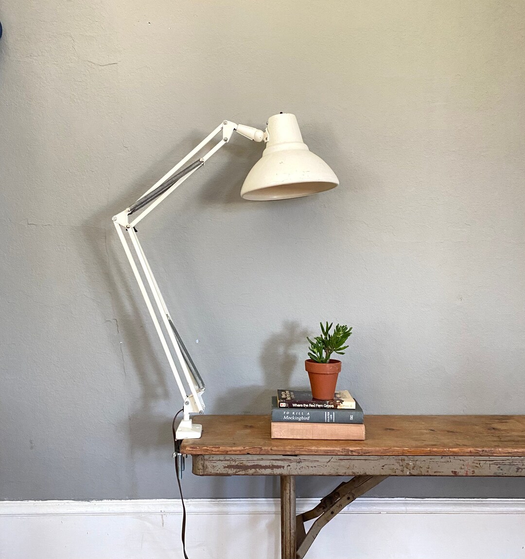 Vintage Large White Task Lamp Swing Arm Lamp MCM Modern Industrial ...