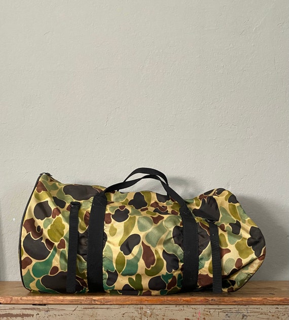 Vintage Camouflage Duffel Bag Tote Camo Hunting Fatigues 