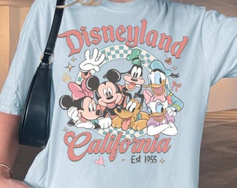 Camiseta vintage de Disneyland California (1955), camiseta gráfica con personajes de Disney, camisetas familiares de Disneyland, atuendo para vacaciones en Disney