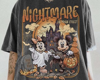 Comfort Colors Retro Nightmare on Main Street Shirt, Halloween Mickey Minnie Ghost Tee, Vintage Halloween Disney Shirt, Trick or Treat Tee
