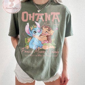 Ohana Means Family Shirt, Lilo and Stitch Shirt, Cute Disney Family Tee, Hawaiian Disney Vacation Shirt, Disney Family Matching Moss/Military Green