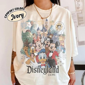 Chemise couleur confort rétro Disneyland California Est 1955, t-shirt Mickey et ses amis, chemise famille voyage Disney, chemise vacances en famille Disneyland image 1
